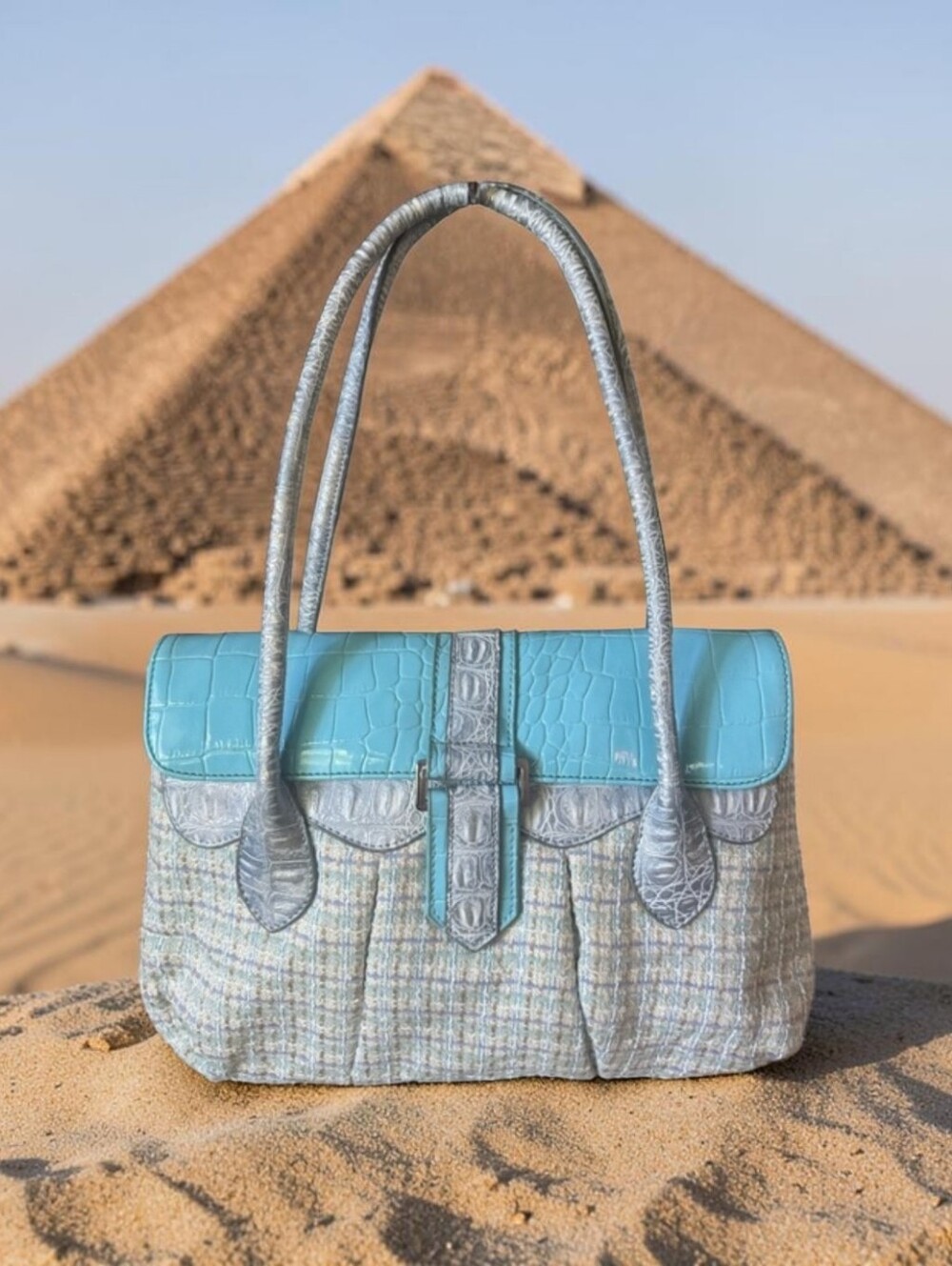 SHARIF! NWOT! Blue Multi-Python & Croc Embossed Leather Shoulder Bag/ Wristlet - Picture 2 of 13